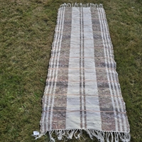 ternet-stribet-brunt-beige-bomuld-svensk-kludetæppe-gammelt-Sverige